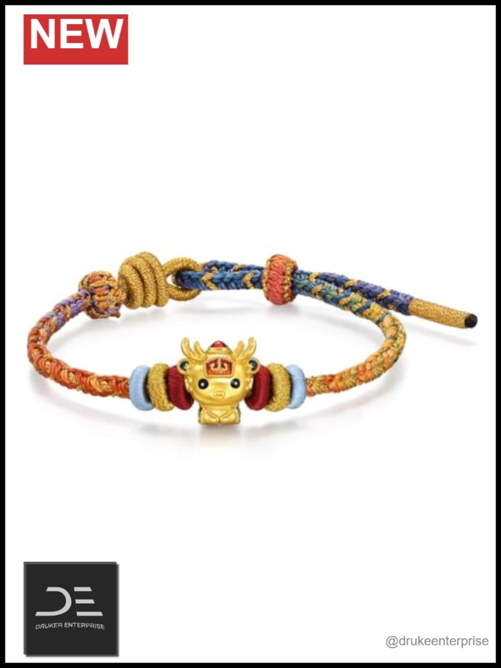 999 24K Gold Deer Charm Bracelet Embroidered Link Gifting Jewelry